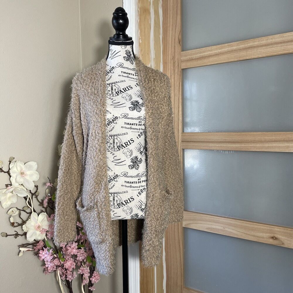 Altar’d State Beige Cream Soft Fuzzy Long Cardigan with Pockets Women Small